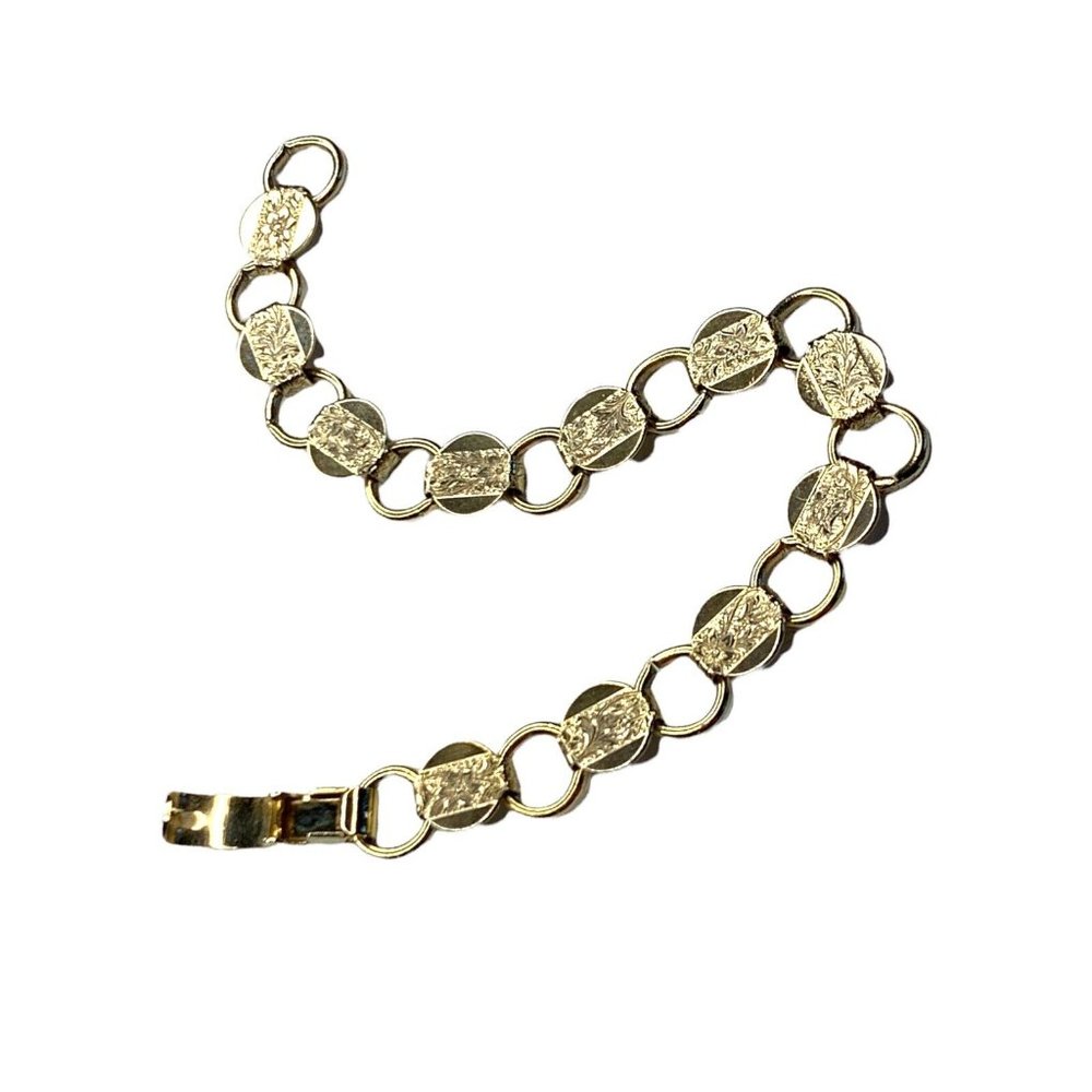 Sarah Coventry Goldtone Embossed Coin Link Bracelet VTG